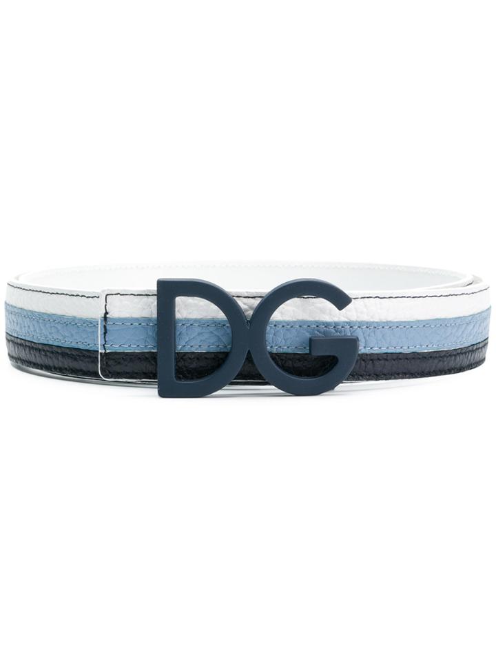 Dolce & Gabbana Logo Buckle Striped Belt - Blue