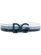 Dolce & Gabbana Logo Buckle Striped Belt - Blue