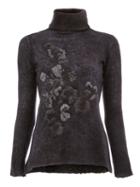Avant Toi Embroidered Turtle Neck Sweater, Women's, Size: Small, Black, Silk/viscose/cashmere/virgin Wool