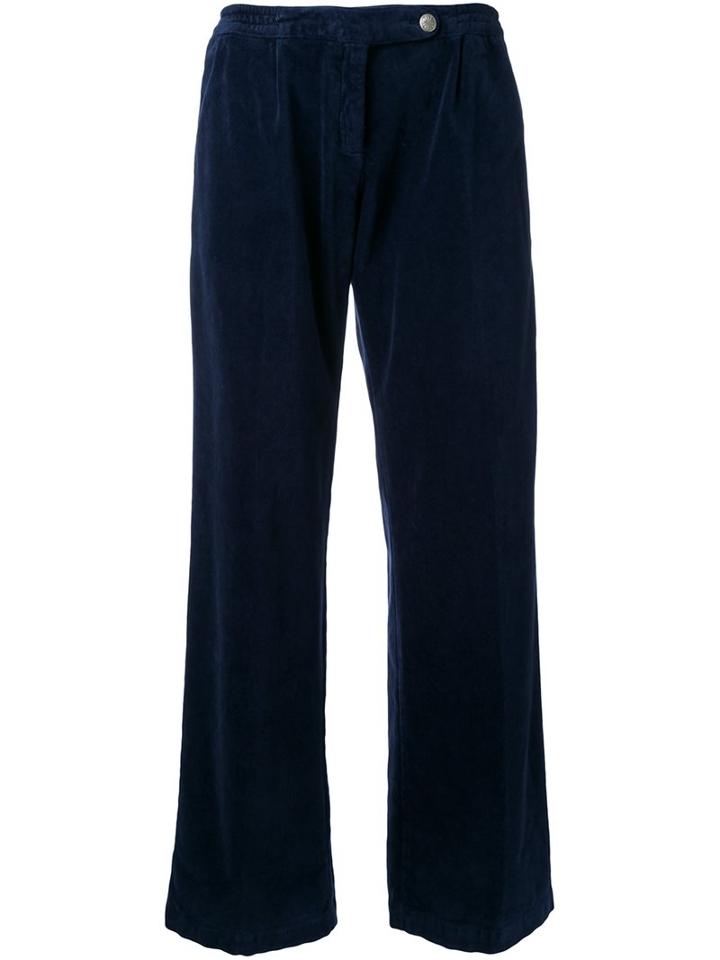 Massimo Alba Wide Leg Velvet Trousers, Women's, Size: 40, Blue, Cotton/spandex/elastane