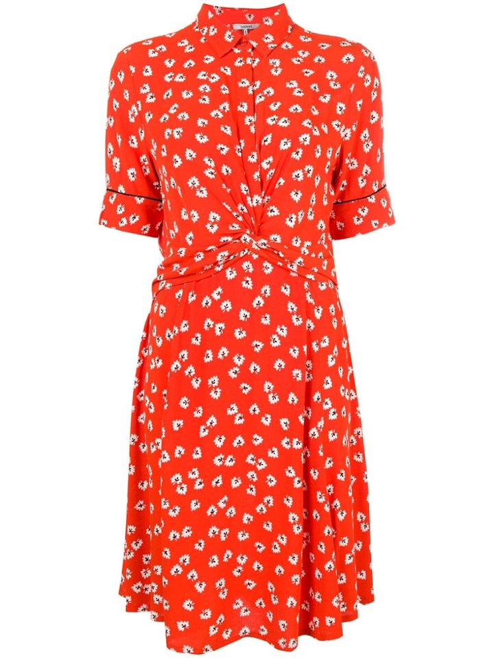 Ganni Floral Tea Dress - Red