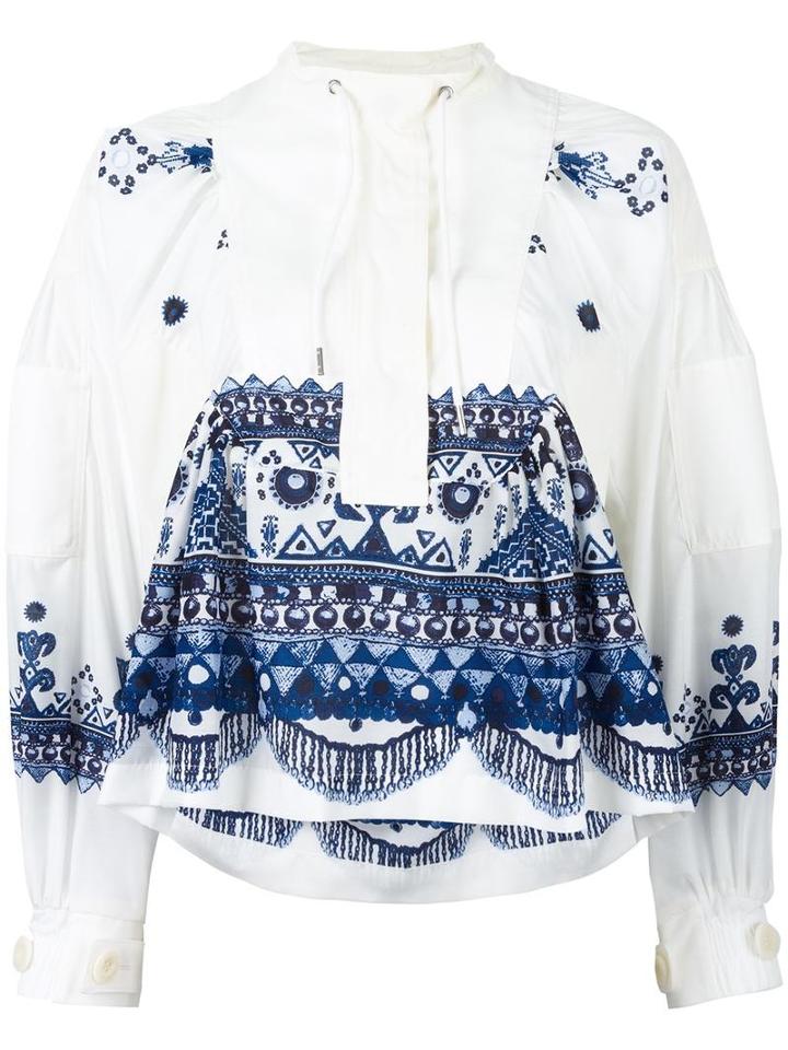 Sacai Tribal Lace Printed Blouse, Women's, Size: 1, White, Polyester