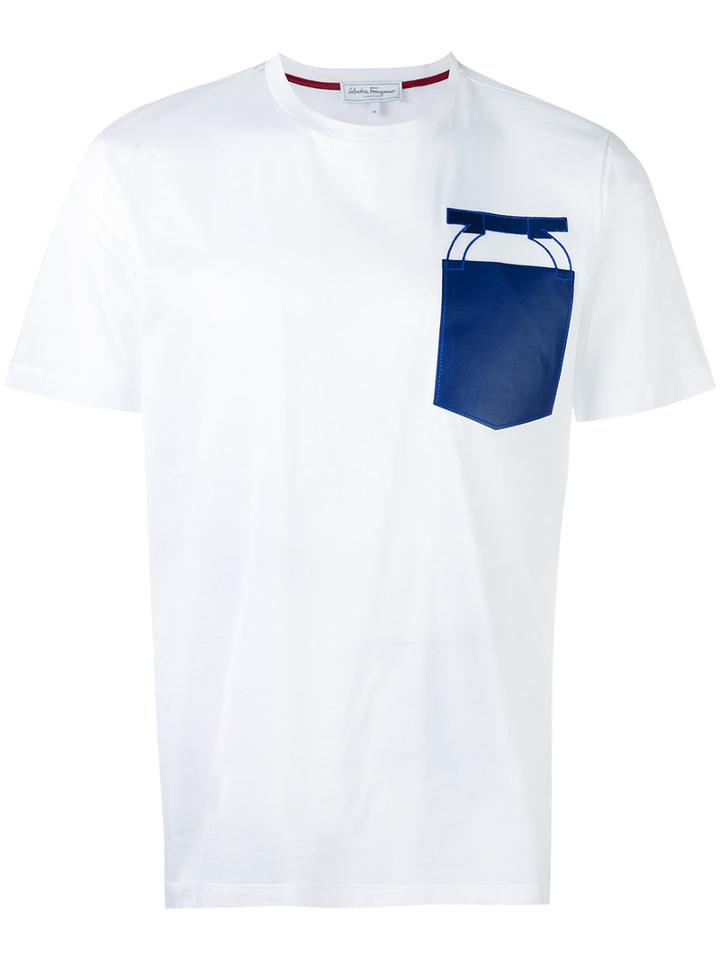 Salvatore Ferragamo T-shirt With Embroidered Pocket, Men's, Size: Large, White, Cotton