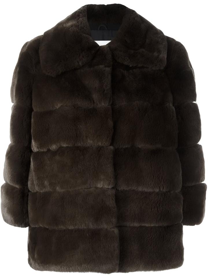 Yves Salomon Fur Jacket, Women's, Size: 38, Brown, Silk/rabbit Fur/polyester