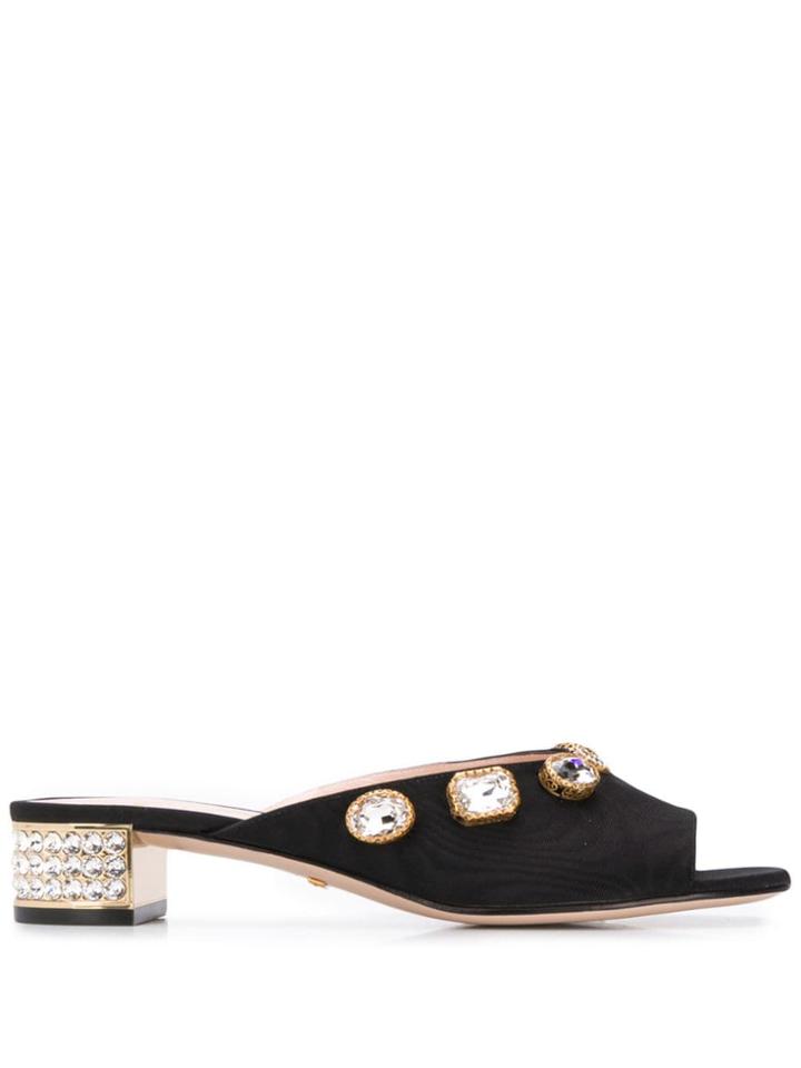 Gucci Crystal Embellished Slides - Black