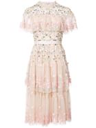 Needle & Thread Floral Embroidered Shift Dress - Pink & Purple