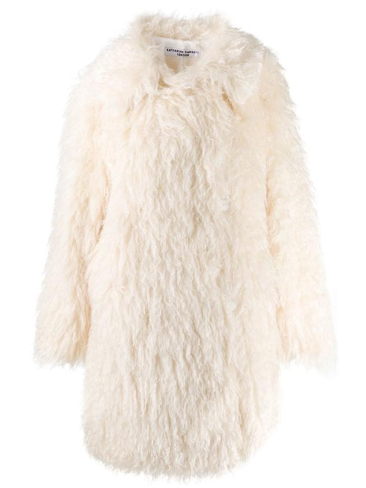 Katharine Hamnett London Samantha Long Shaggy Coat - White