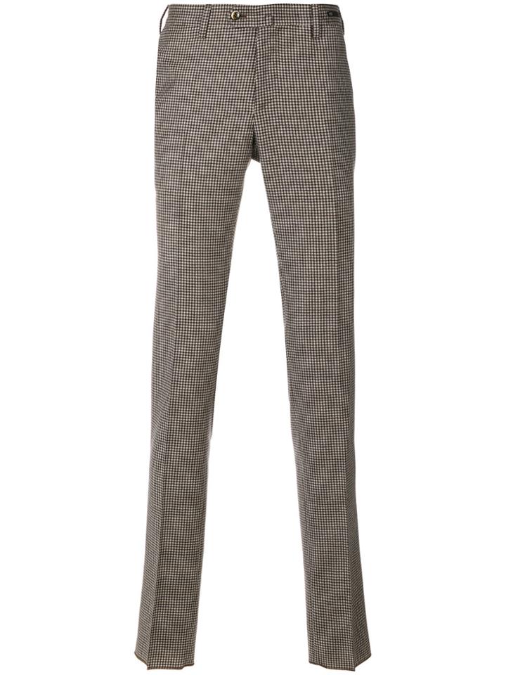 Pt01 Checked Tailored Trousers - Brown