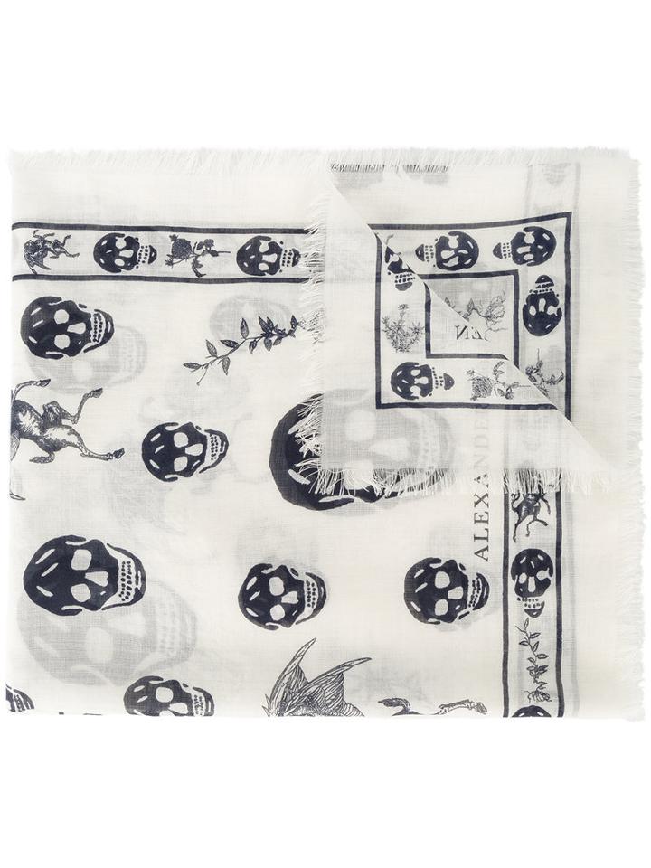 Alexander Mcqueen - White Skull Scarf - Men - Silk/wool - One Size, Silk/wool