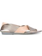 Pantanetti Open Toe Slippers, Women's, Size: 38.5, Grey, Calf Leather/leather