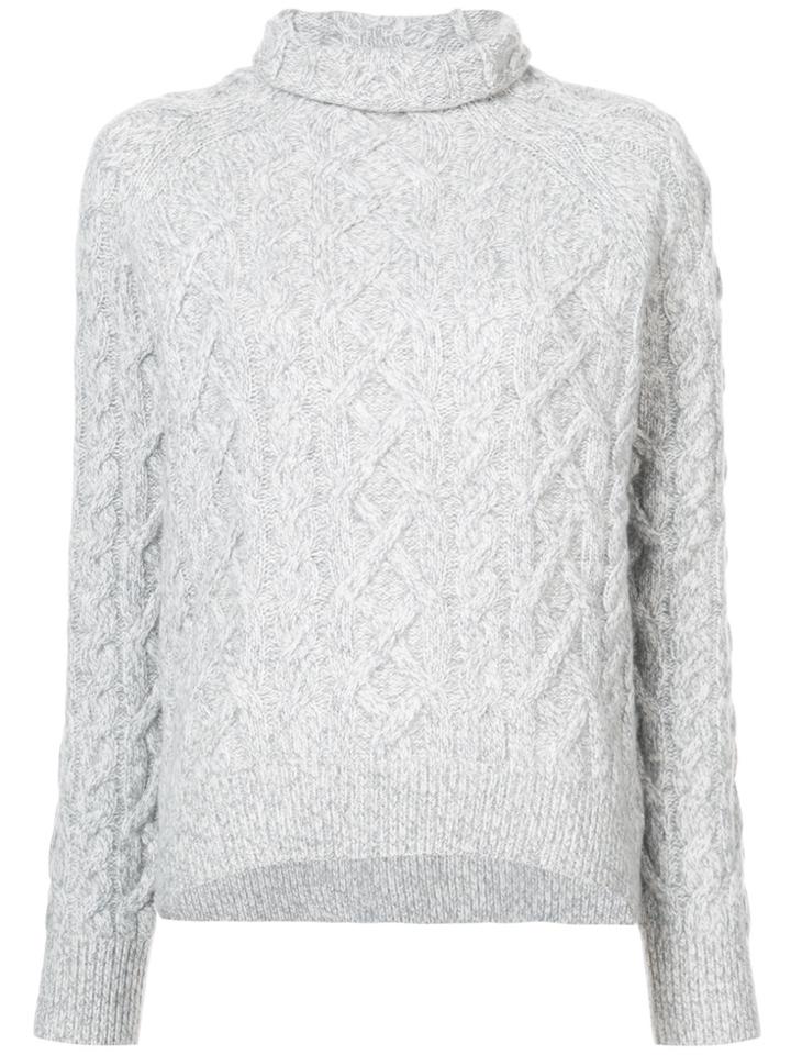 Vince Roll Neck Cable Knit Jumper - Grey