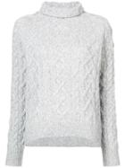 Vince Roll Neck Cable Knit Jumper - Grey