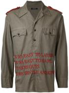 Christian Dada Embroidered Text Shirt Jacket, Men's, Size: 48, Green, Cotton/linen/flax