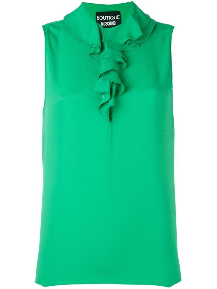 Boutique Moschino Ruffle Neck Sleeveless Blouse, Women's, Size: 42, Green, Rayon/silk