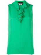 Boutique Moschino Ruffle Neck Sleeveless Blouse, Women's, Size: 42, Green, Rayon/silk