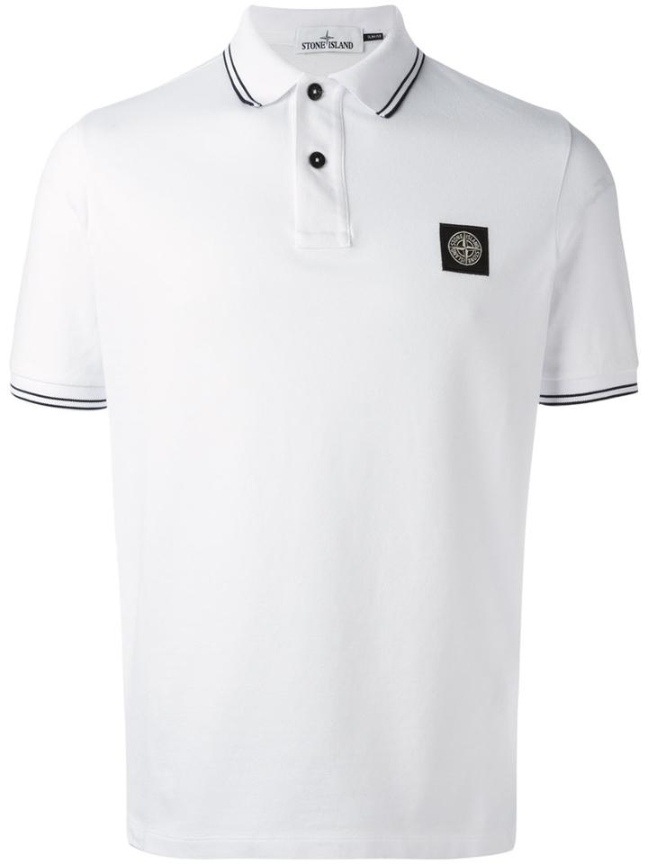 Stone Island Logo Patch Polo Shirt, Men's, Size: Medium, White, Cotton/spandex/elastane