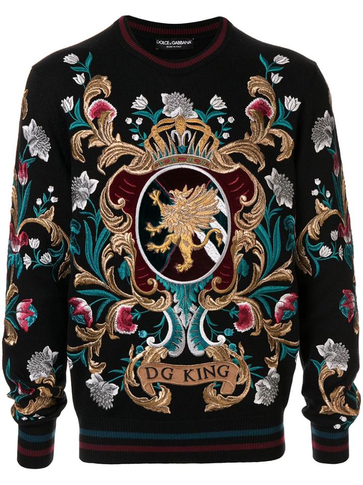 Dolce & Gabbana Embroidered Crew-neck Sweatshirt - Black