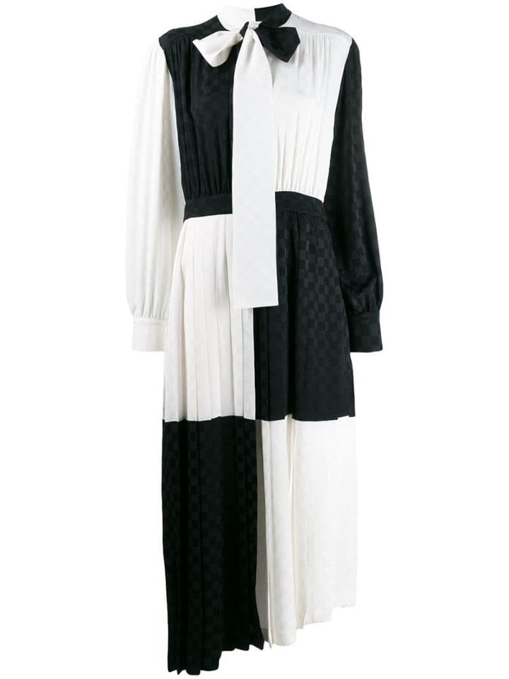 Msgm Checked Two-tone Long Dress - Black