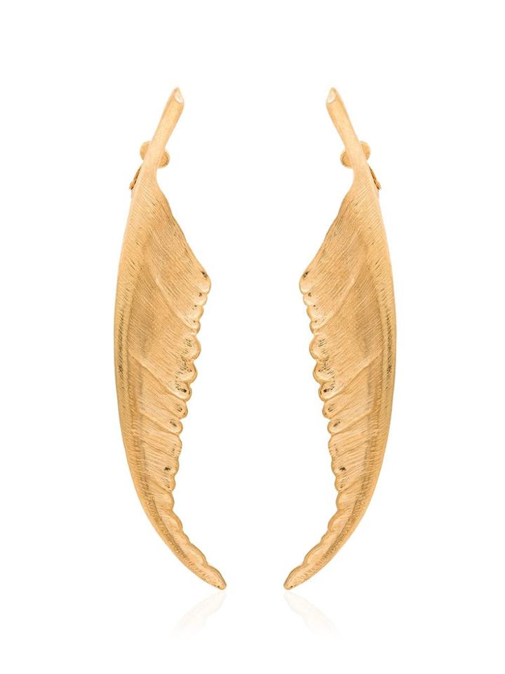 Saint Laurent Metallic Curved Wing Earrings - Gold