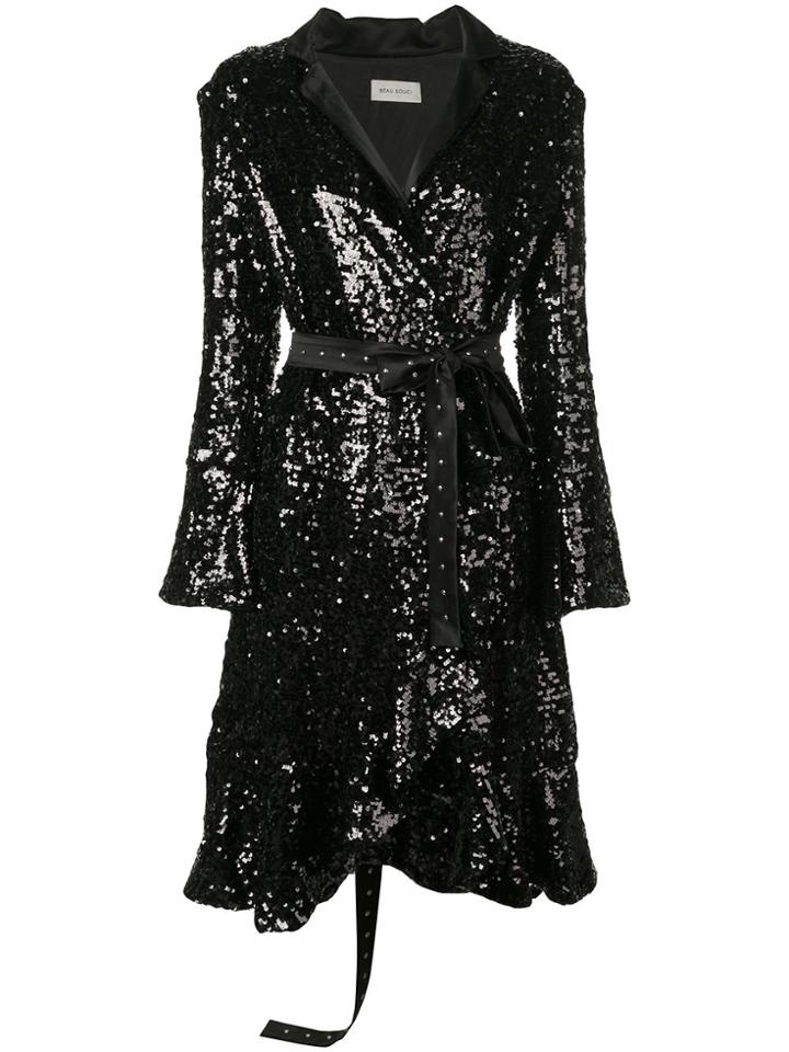Beau Souci Sequin Wrap Dress - Black