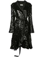 Beau Souci Sequin Wrap Dress - Black