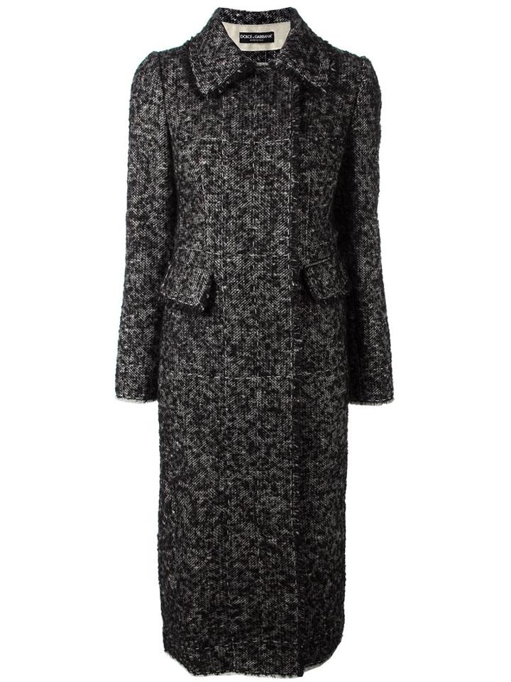 Dolce & Gabbana Bouclé Midi Coat, Women's, Size: 42, Black, Virgin Wool/mohair/silk