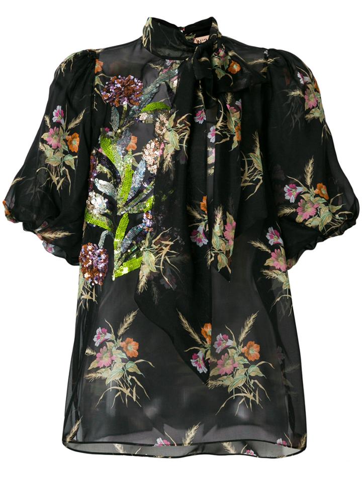No21 Embellished Floral Print Bouse - Black
