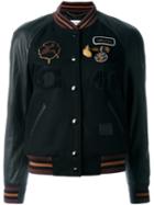 Coach Classic Varsity Jacket, Women's, Size: 6, Black, Sheep Skin/shearling/polyamide/polyester/virgin Wool