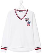 Tommy Hilfiger Junior Teen Iconic Badge V-neck Sweater - White