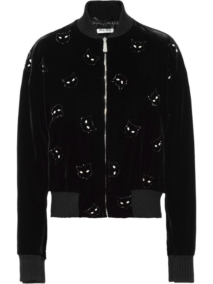 Miu Miu Velvet Bomber Jacket - Black