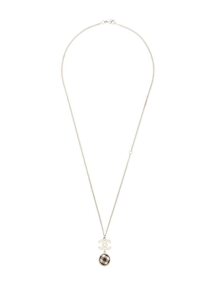 Chanel Pre-owned Cc Logos Check Charm Silver Chain Pendant Necklace