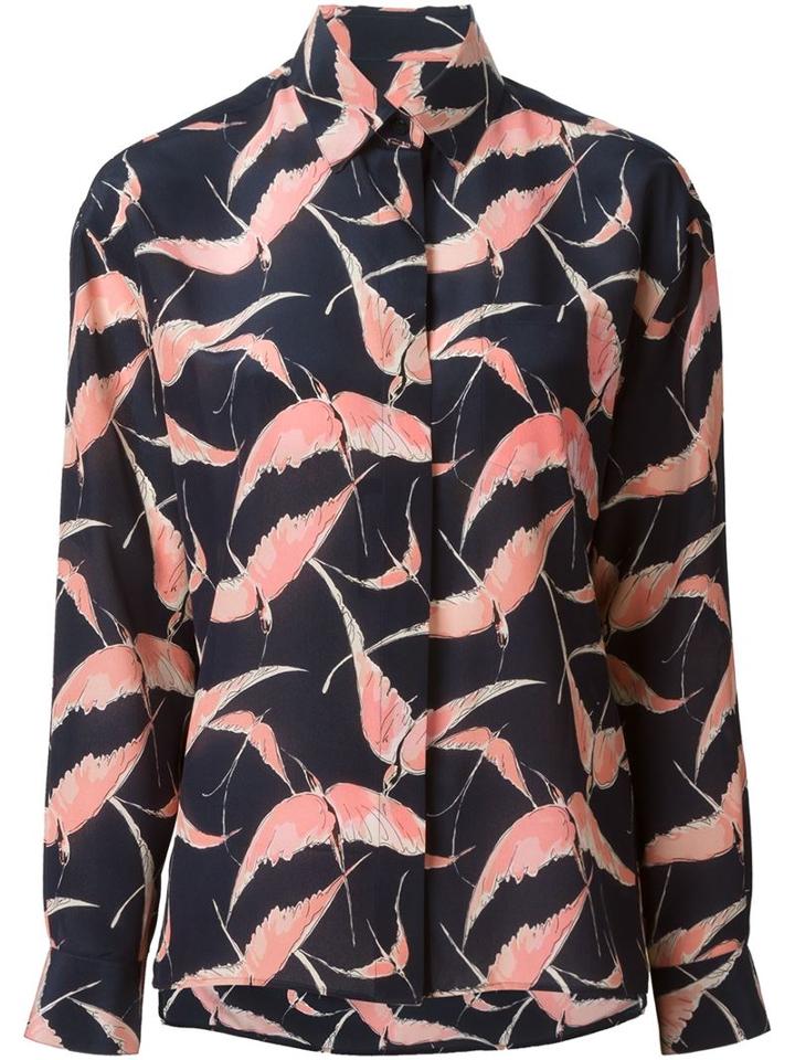 Valentino Bird Print Shirt, Women's, Size: 42, Blue, Silk