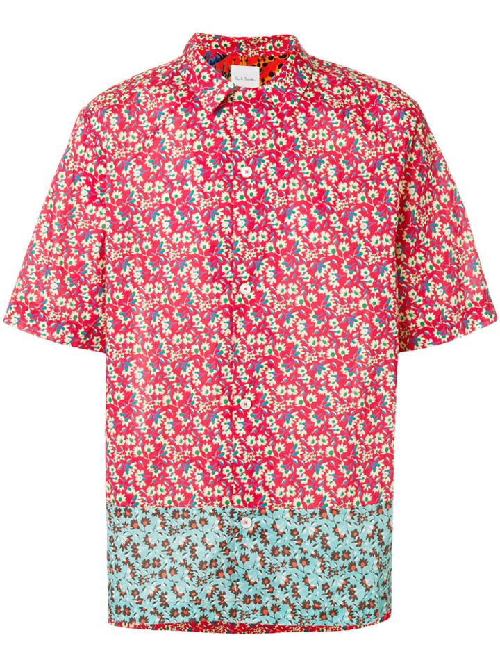 Paul Smith Contrast Panel Floral Shirt - Red