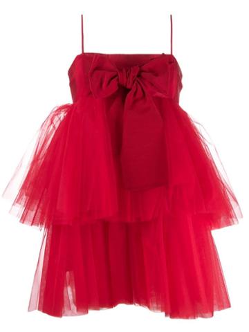 Brognano Tulle Detail Mini Dress - Red