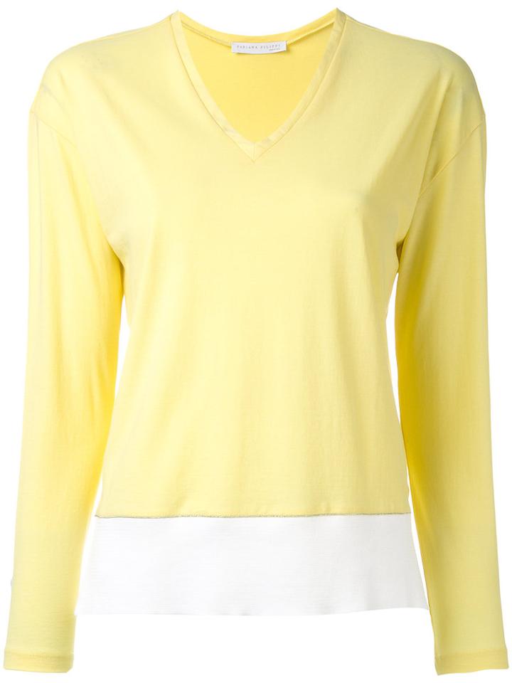 Fabiana Filippi - V Neck Contrast Sweatshirt - Women - Cotton - 46, Yellow/orange, Cotton