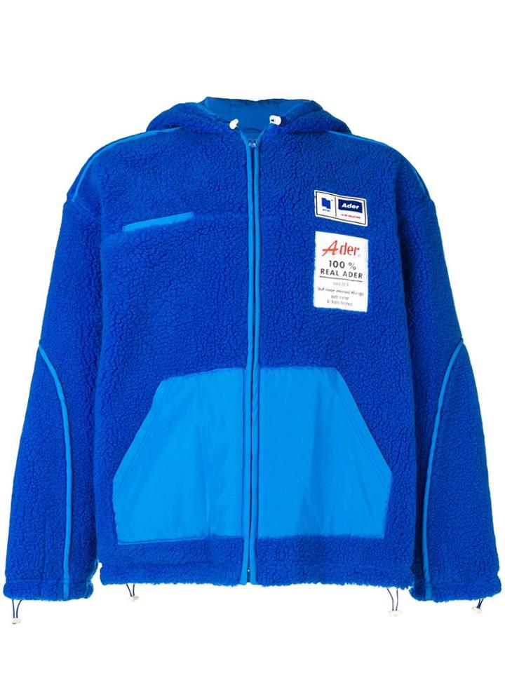 Ader Error Oversized Fur-effect Hooded Jacket - Blue