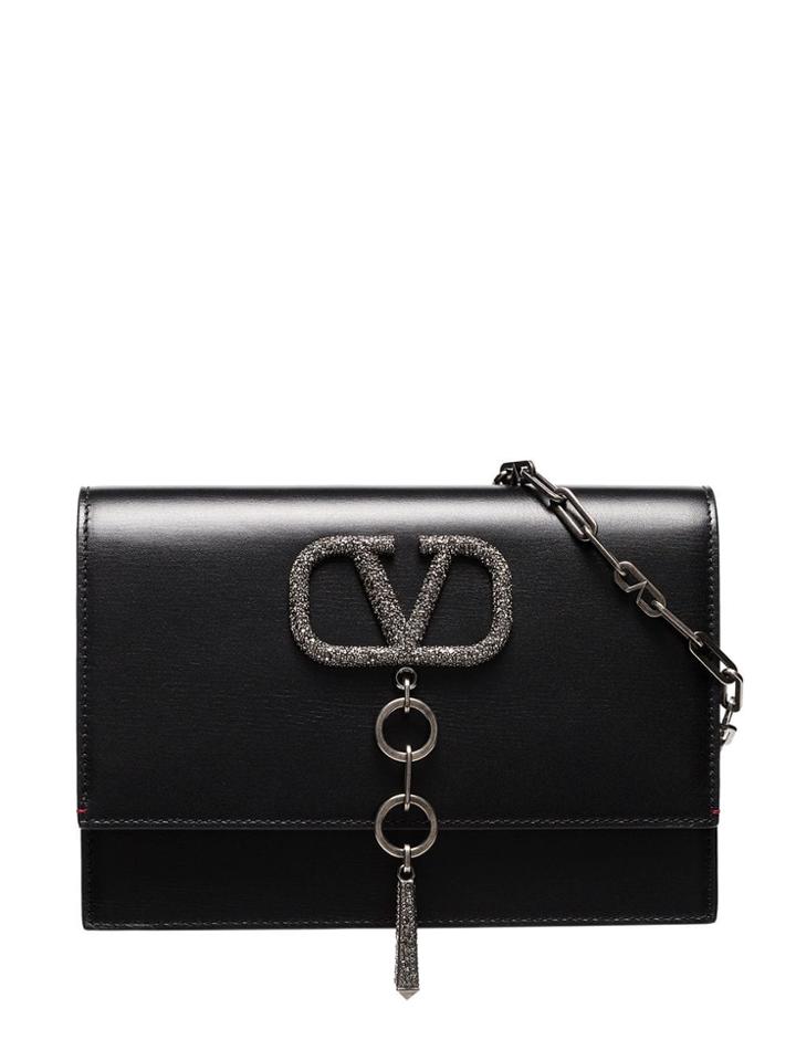 Valentino Black V Case Crystal Logo Small Shoulder Bag