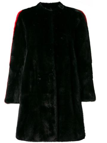 Philipp Plein Side Stripe Detail Fur Coat - Black