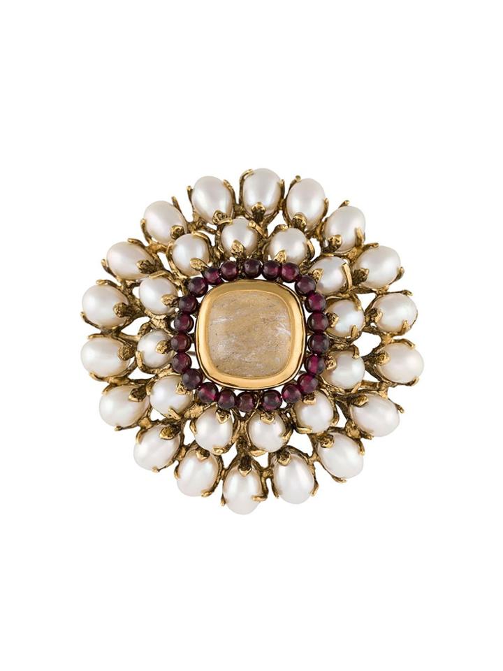 Goossens Perle Baroque Floral Brooch - White