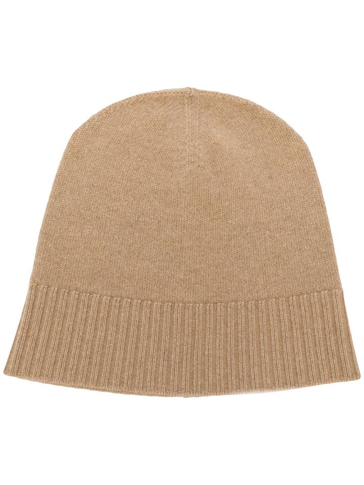 Victoria Beckham - Ribbed Trim Beanie - Women - Cashmere/virgin Wool - S, Brown, Cashmere/virgin Wool