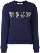 Msgm Logo Patched Sweatshirt, Women's, Size: Medium, Blue, Cotton