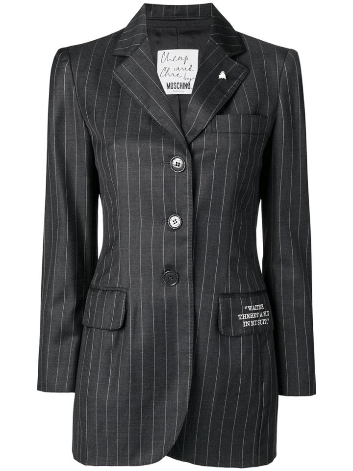 Moschino Vintage Pinstriped Button-down Blazer - Grey