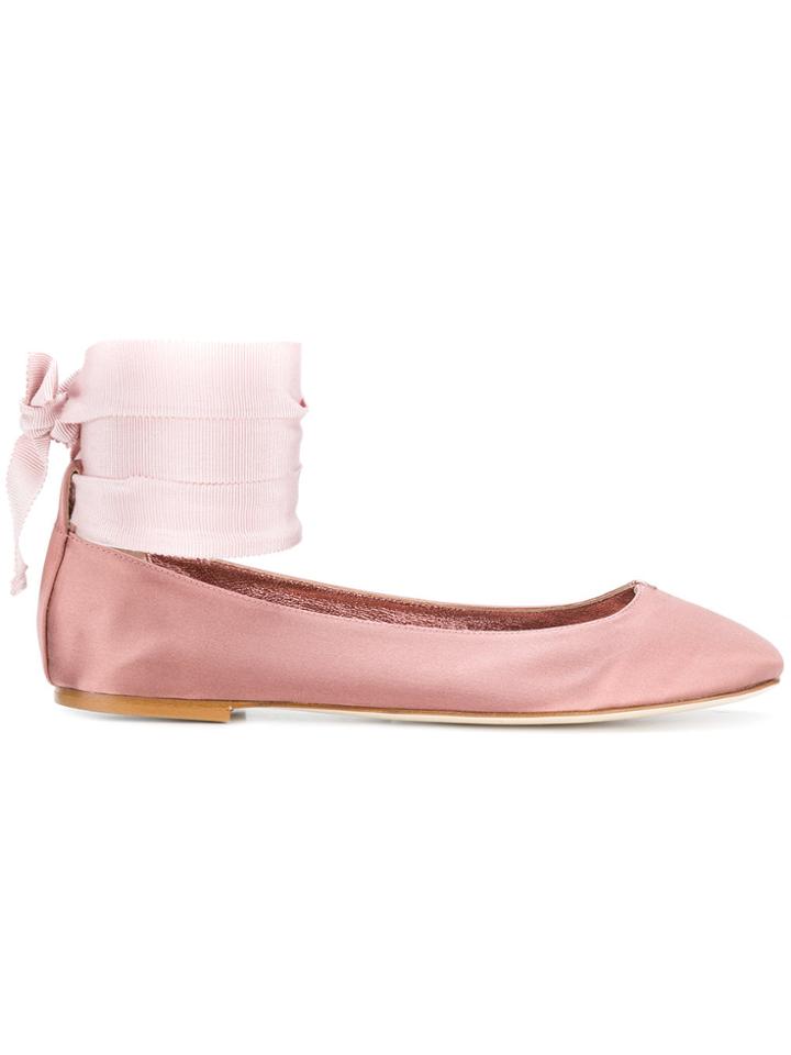 Pollini Ankle Tie Ballerinas - Pink & Purple