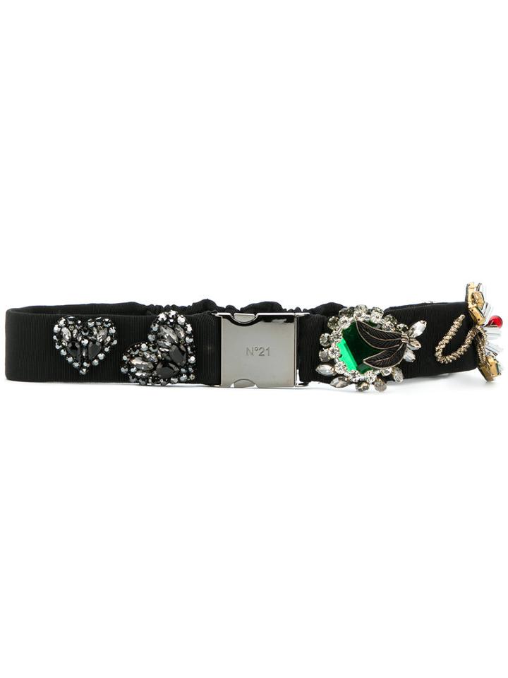 No21 - Crystal Embellished Belt - Women - Cotton/viscose - S, Black, Cotton/viscose