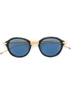 Thom Browne Eyewear Round Navy & Gold Sunglasses - Blue