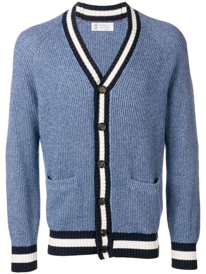 Brunello Cucinelli Contrast Trim Cardigan - Blue