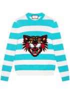 Gucci Angry Cat Striped Jumper - Blue