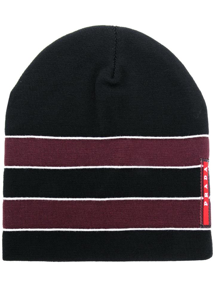 Prada Knit Striped Beanie - Black