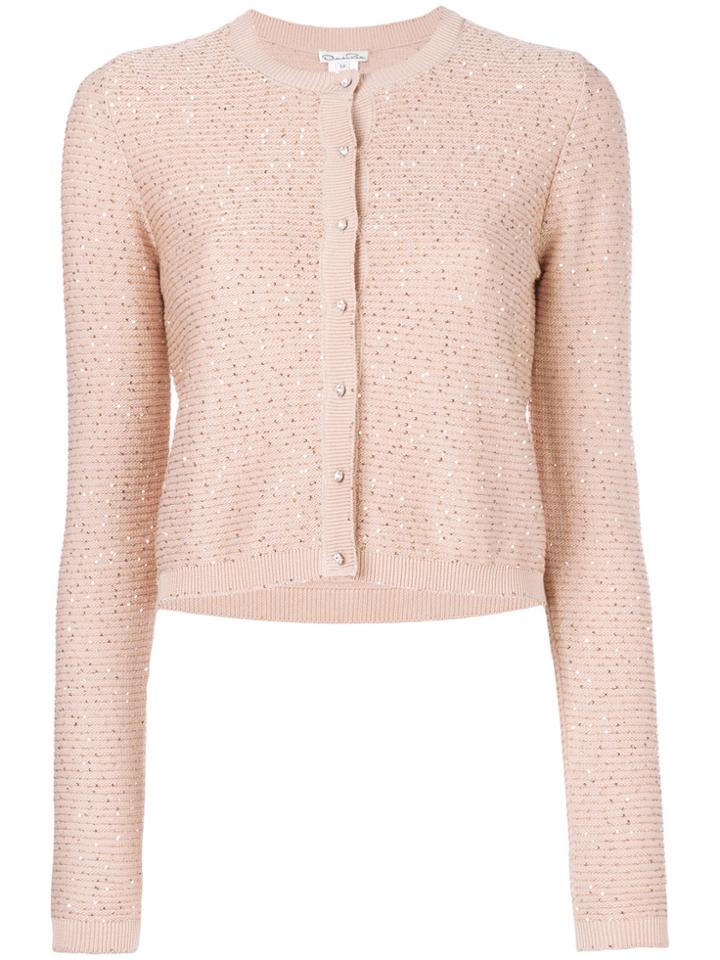 Oscar De La Renta Sparkly Cropped Cardigan - Pink & Purple