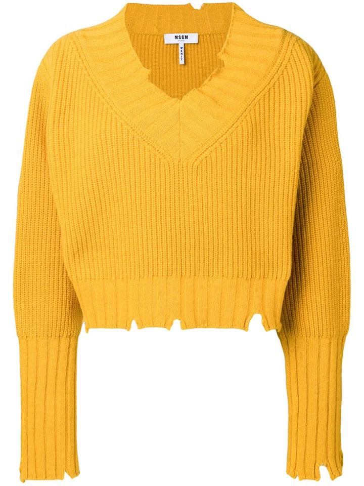 Msgm Distressed Knit Jumper - Yellow